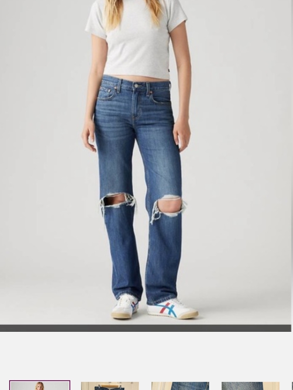 Levi's Medium Blue Straight-Leg Distressed Knee Jeans.  Low Pro Straight 32